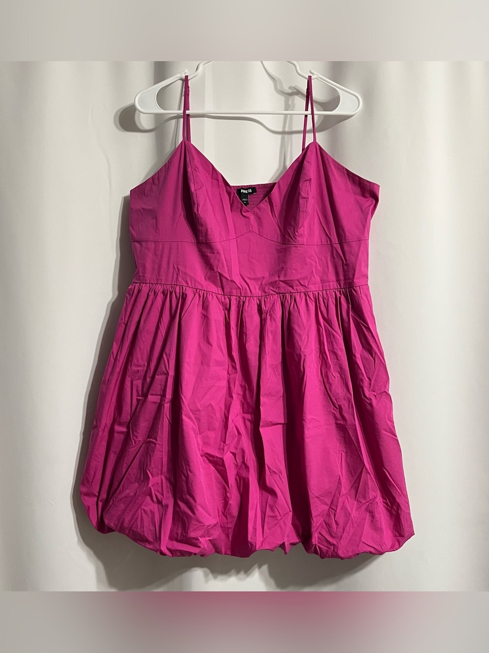 Express V-Neck Poplin Mini Bubble Dress on fuchsia pink size XL